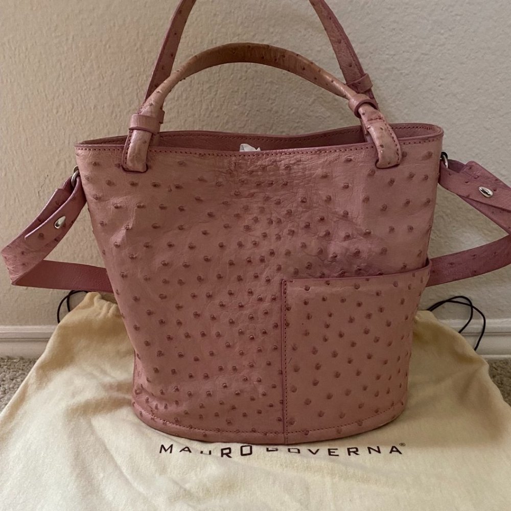 Authentic Mauro Governa Pink Ostrich Shoulder Bag